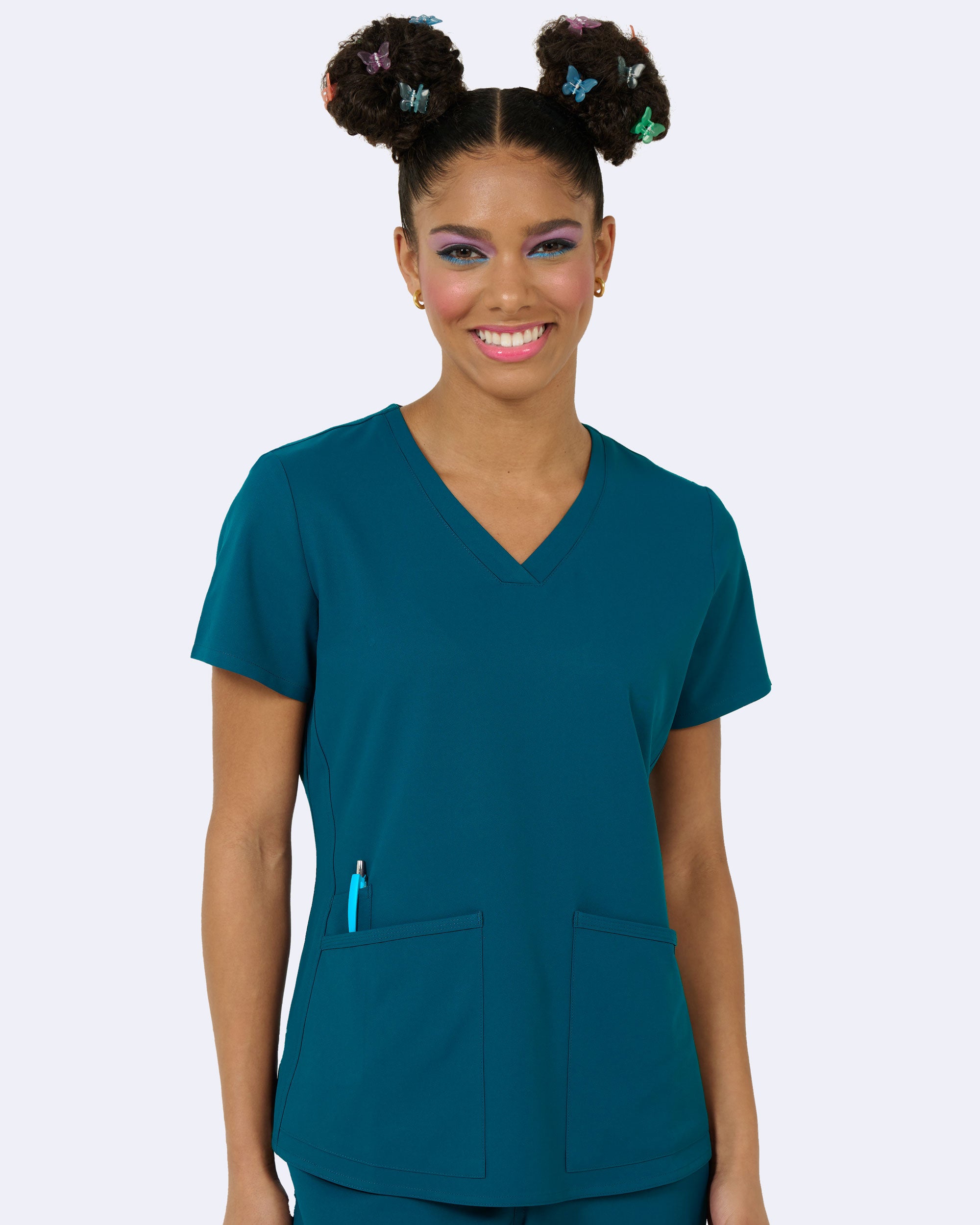 Focus V-Neck Top in Caribbean