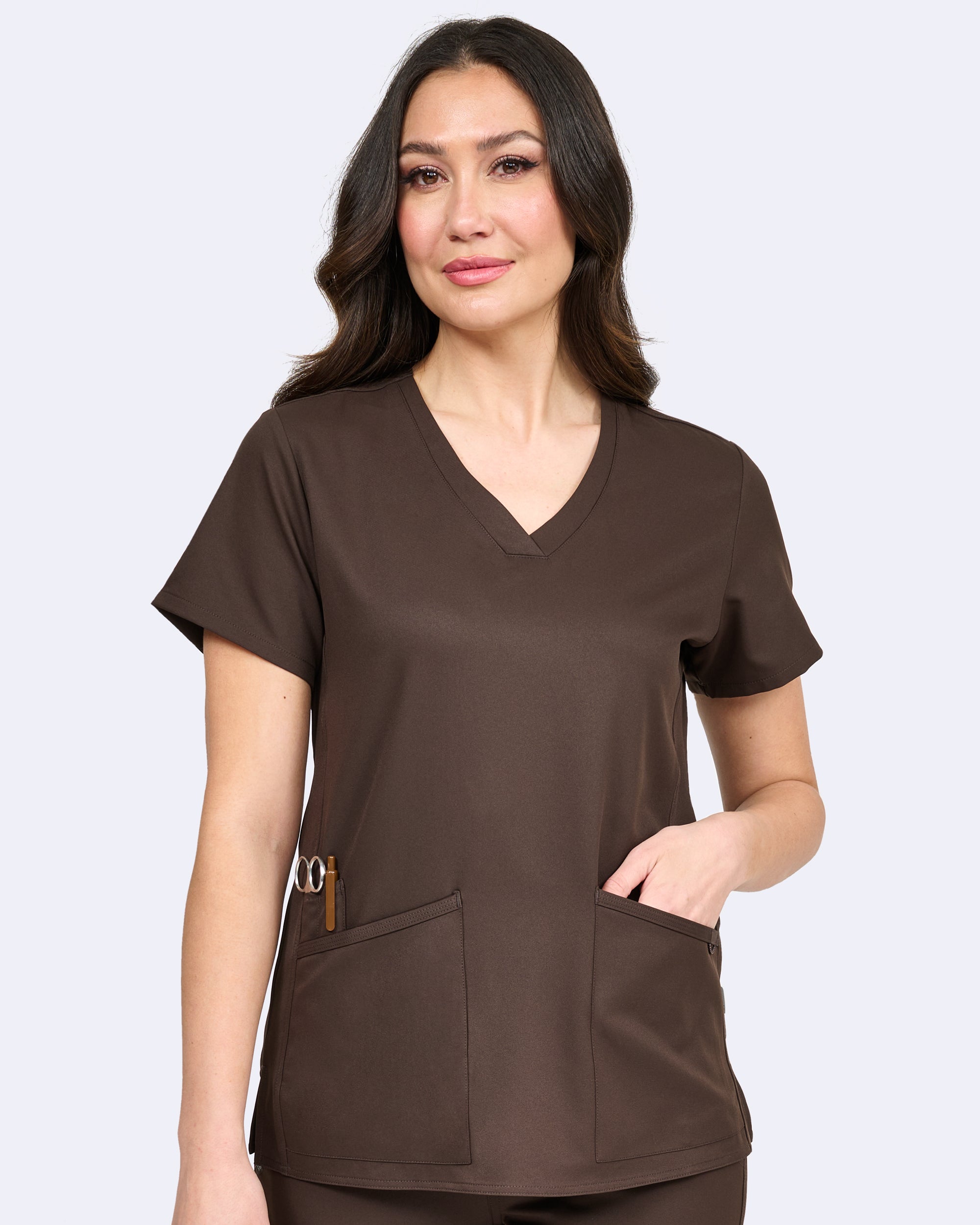 Focus V-Neck Top in Espresso