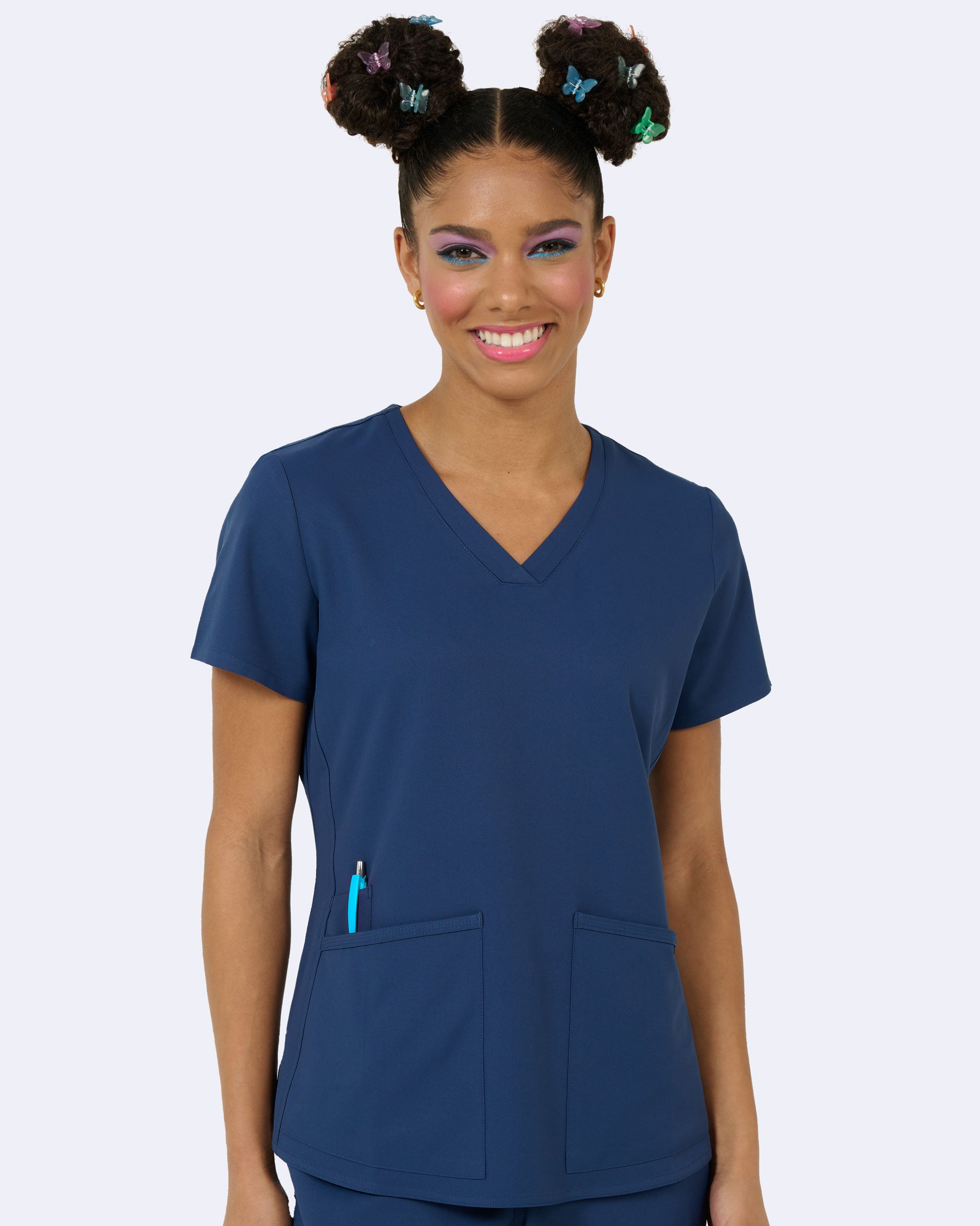 Focus V-Neck Top in Navy