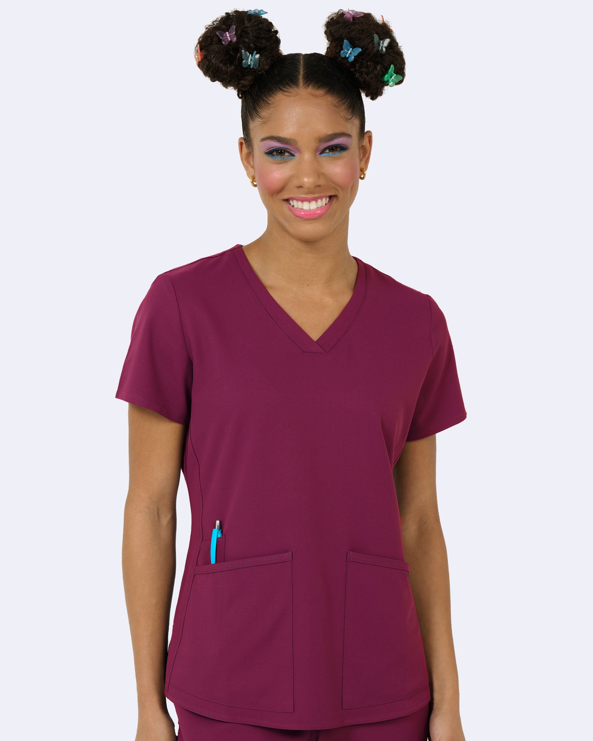 Focus V-Neck Top in Wine
